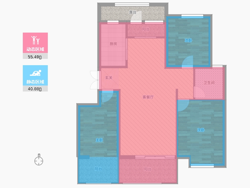 潤德天悅城3室2廳1衛(wèi)1廚114㎡動靜分區(qū)圖