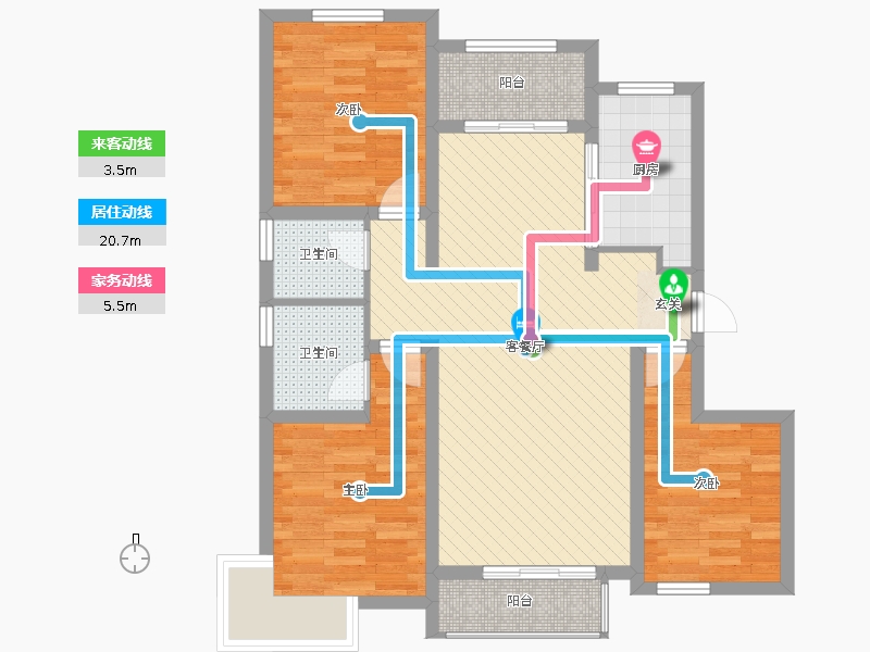 潤德天悅城3室2廳2衛(wèi)1廚128㎡動靜線圖