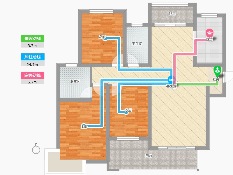 潤德天悅城3室2廳2衛(wèi)1廚133㎡動靜線圖