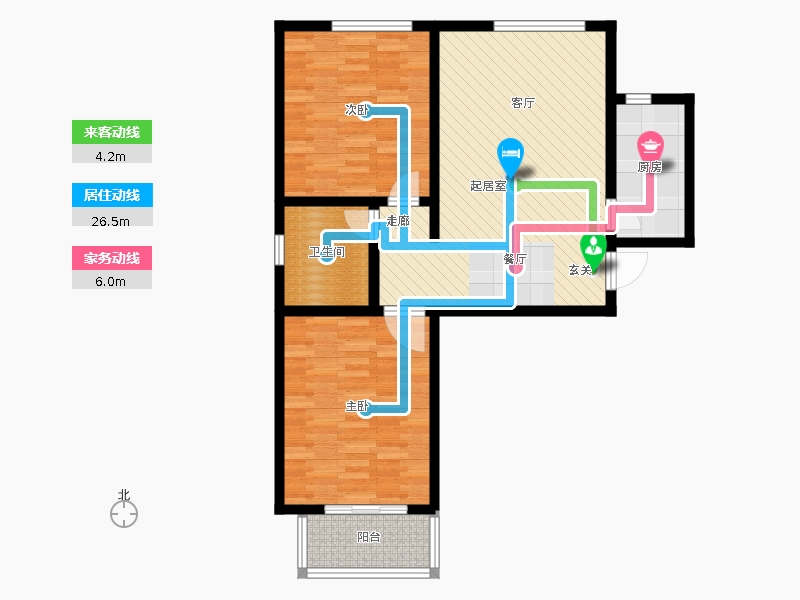 卓升尚郡2室2廳1衛(wèi)1廚98㎡動(dòng)線圖