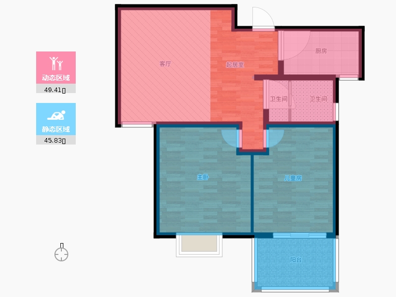 卓升尚郡2室1廳1衛(wèi)1廚119㎡動(dòng)靜分區(qū)圖