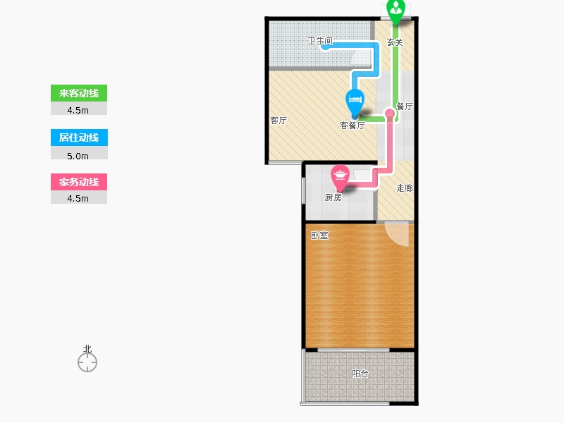 鑫界9號(hào)院1室1廳1衛(wèi)1廚74㎡動(dòng)線圖