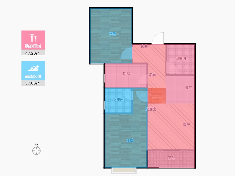 鑫界9號院2室0廳2衛(wèi)1廚85㎡動靜分區(qū)圖