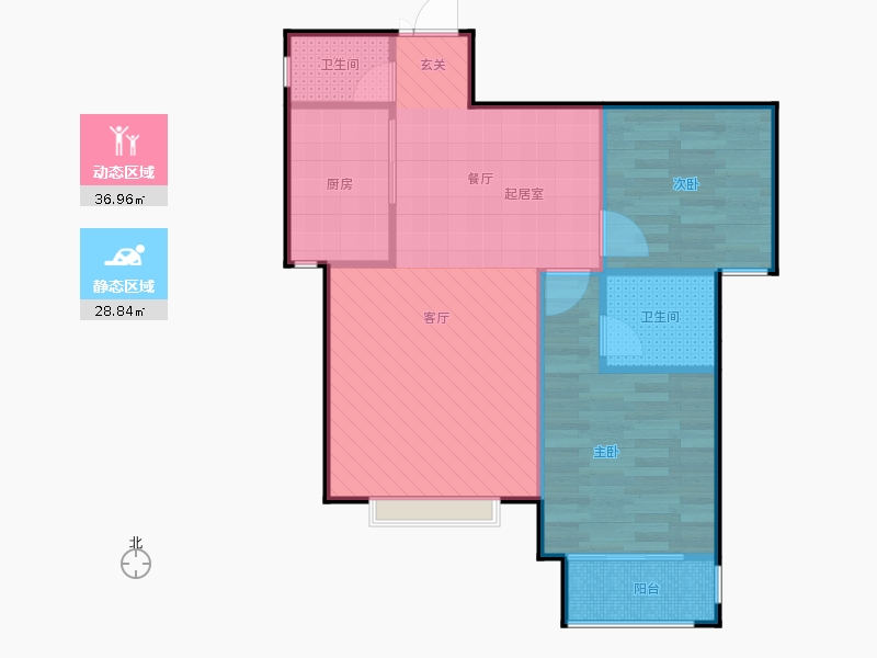 鑫界9號院2室1廳2衛(wèi)1廚88㎡動靜分區(qū)圖