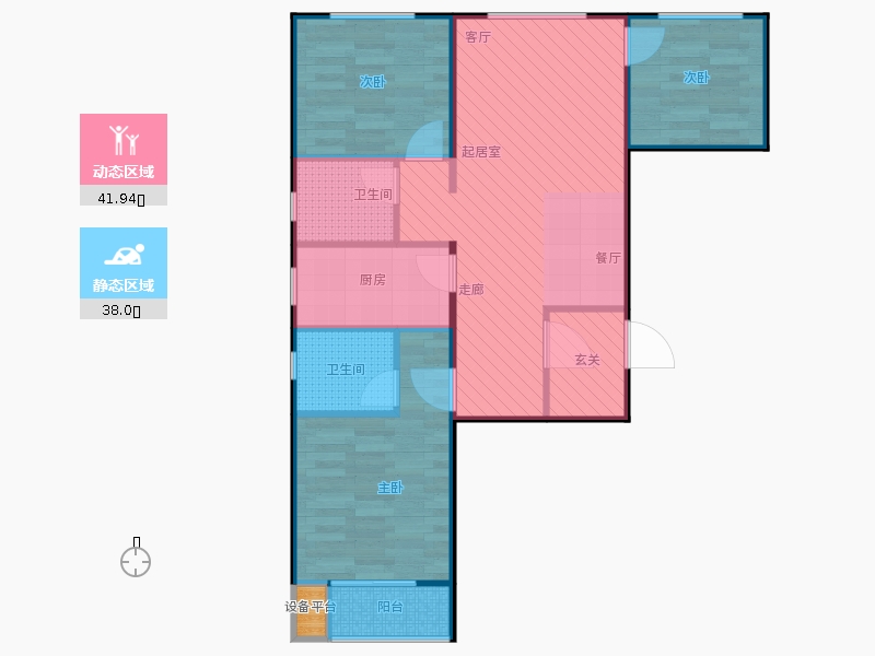 鑫界9號(hào)院3室1廳2衛(wèi)1廚101㎡動(dòng)靜分區(qū)圖