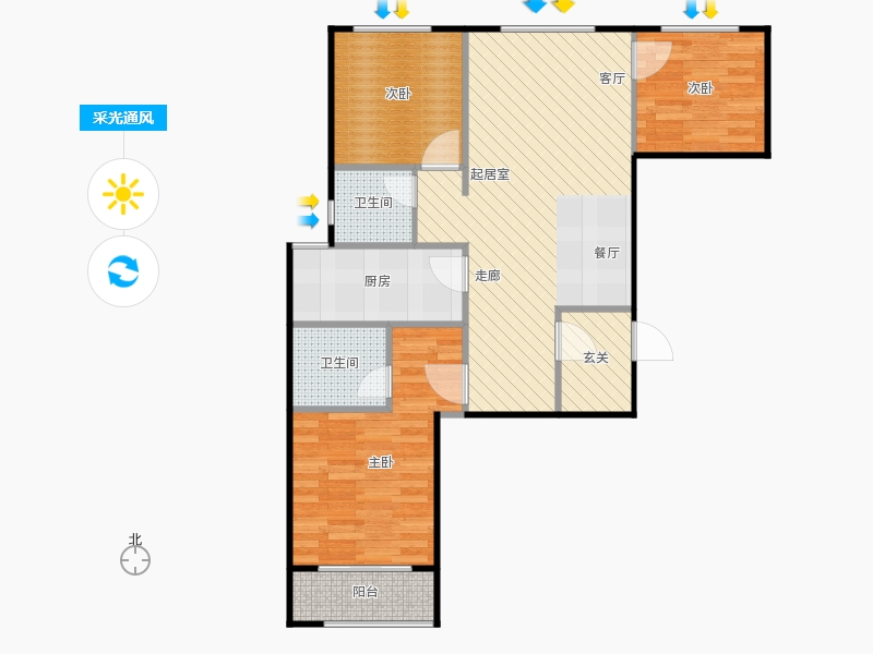鑫界9號院3室0廳2衛(wèi)1廚103㎡采光通風(fēng)圖