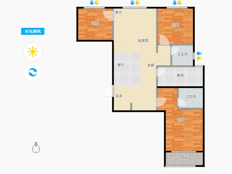 鑫界9號(hào)院3室1廳2衛(wèi)1廚108㎡采光通風(fēng)圖
