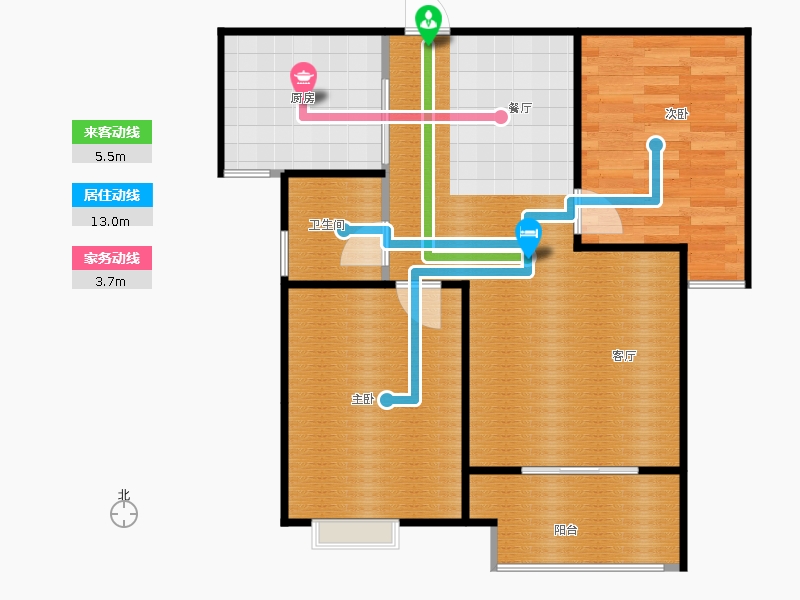百島綠城2室2廳1衛(wèi)1廚89㎡動線圖