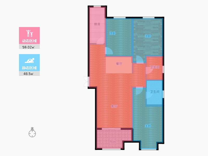 百島綠城3室2廳2衛(wèi)1廚136㎡動(dòng)靜分區(qū)圖