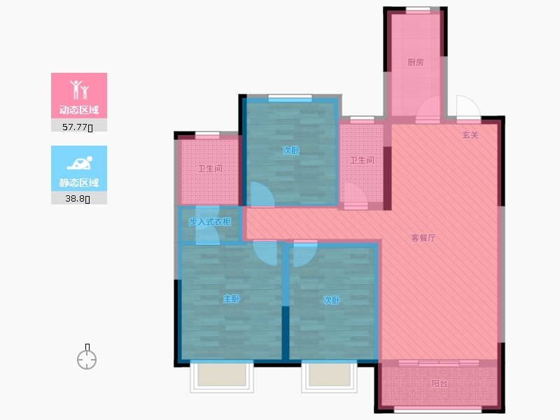 保利西悅春天3室2廳2衛(wèi)1廚123㎡動靜分區(qū)圖