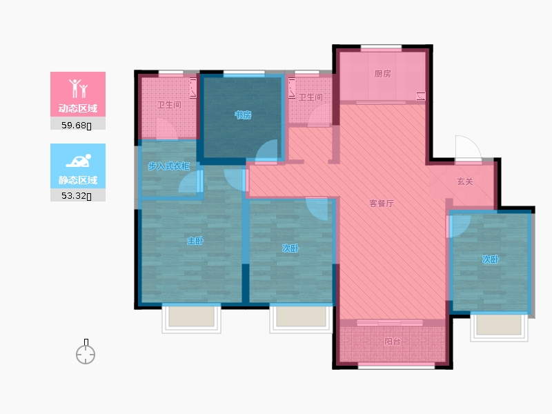保利西悅春天4室2廳2衛(wèi)1廚139㎡動(dòng)靜分區(qū)圖