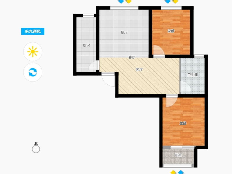 明瀚花香城2室1廳1衛(wèi)1廚102㎡采光通風(fēng)圖