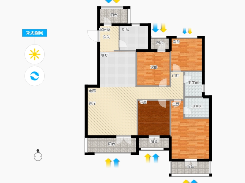天下錦程4室3廳2衛(wèi)1廚139㎡采光通風(fēng)圖