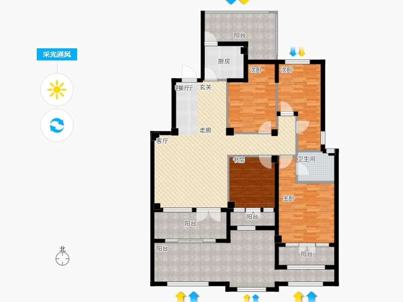 天下錦程4室2廳1衛(wèi)1廚209㎡采光通風(fēng)圖
