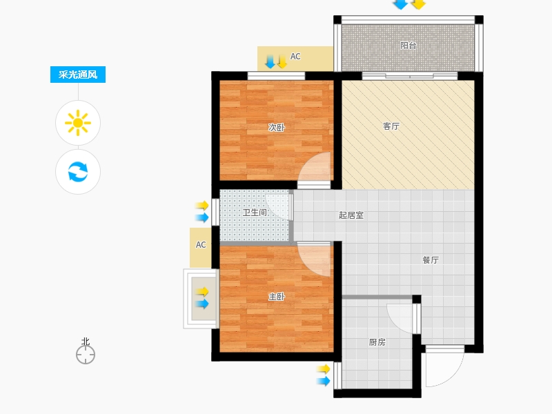 同祥城2室2廳1衛(wèi)1廚94㎡采光通風(fēng)圖