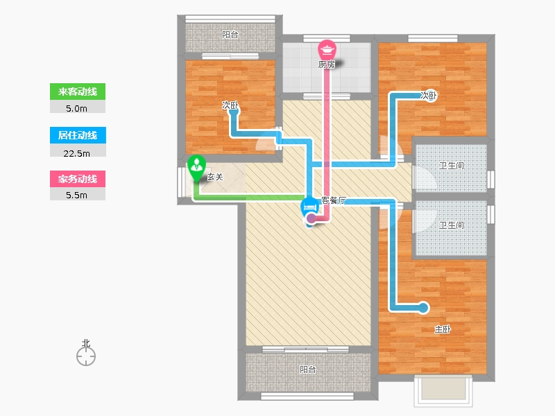 橡嶸灣3室1廳2衛(wèi)1廚132㎡動線圖