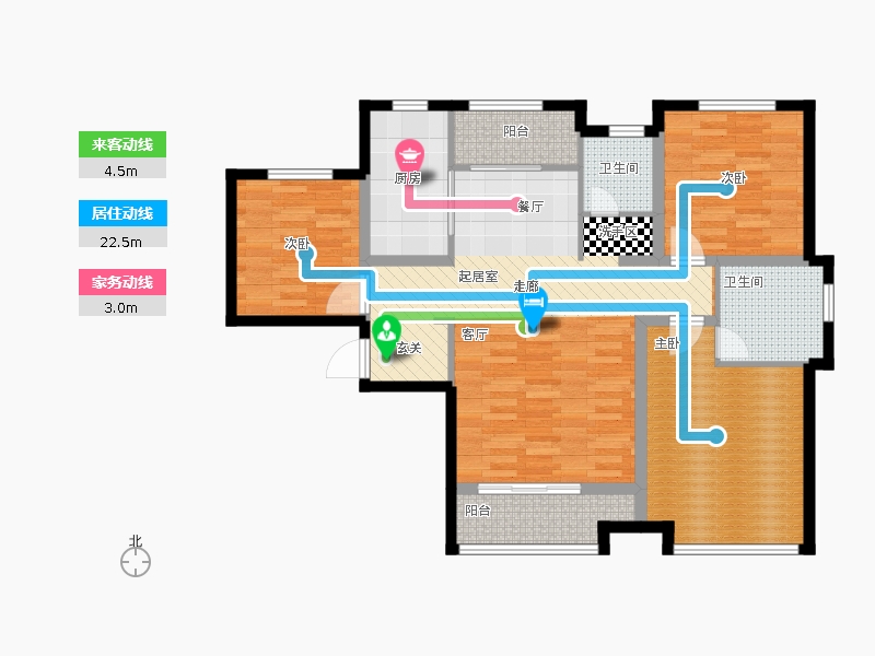 天寧小筑3室2廳2衛(wèi)1廚138㎡動線圖