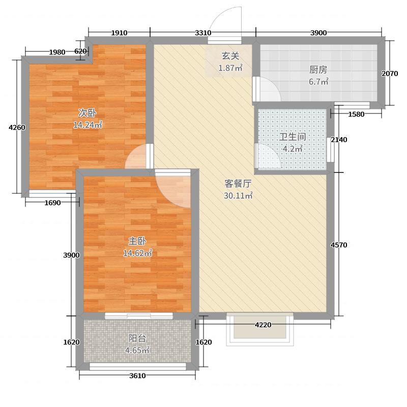 鉑宮時(shí)代2室2廳1衛(wèi)1廚93㎡戶型圖